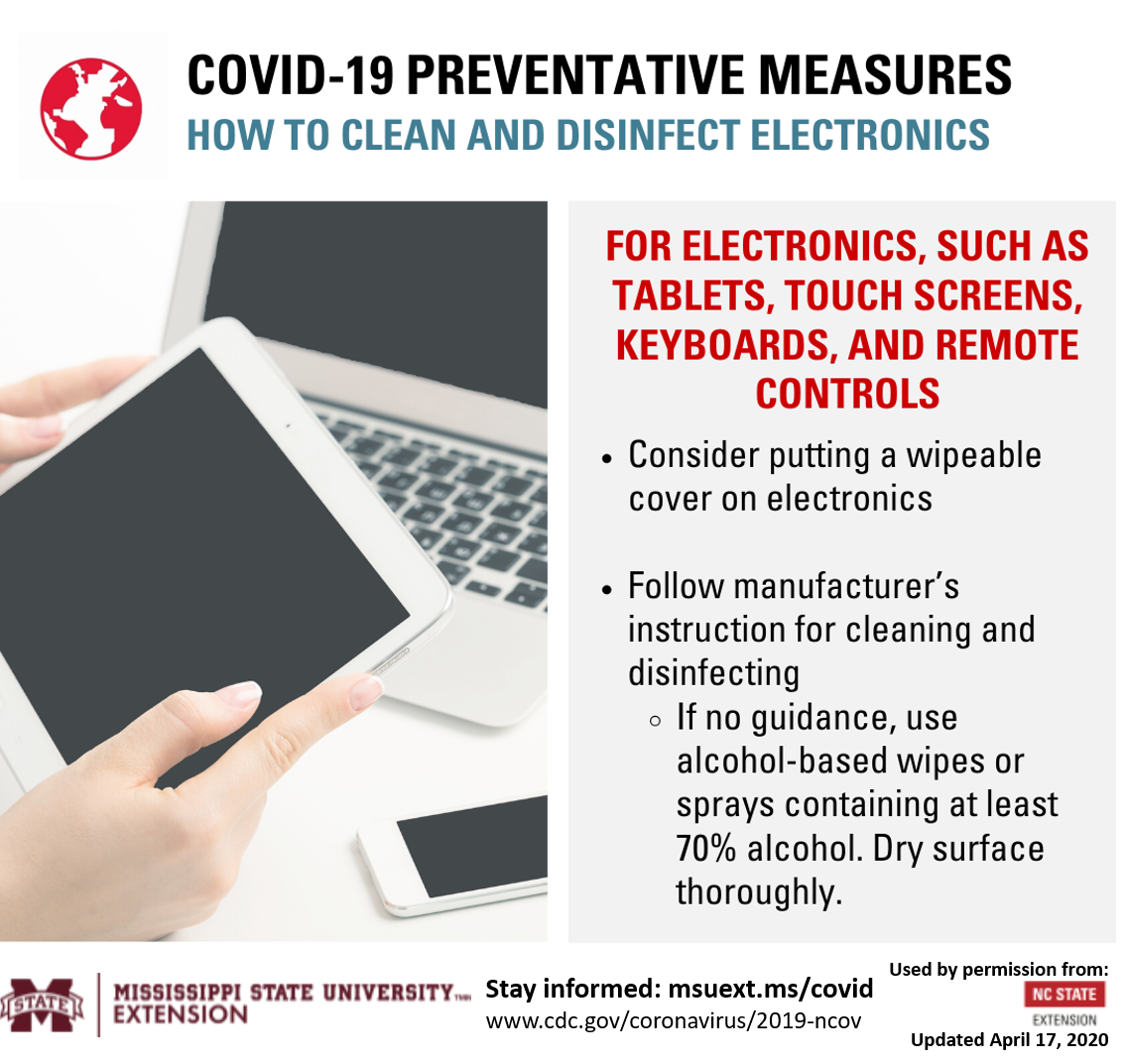 Information to clean and disinfect electronics.